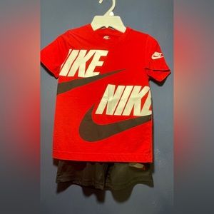 Boys Nike Outfit. Multi-Color Shirt, Black Shorts